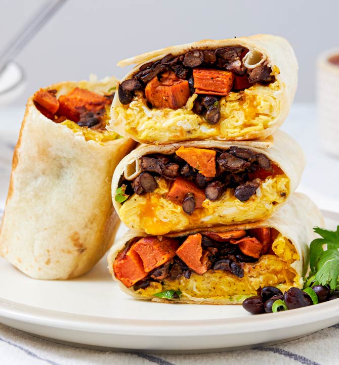 Black Bean & Sweet Potato Breakfast Burritos